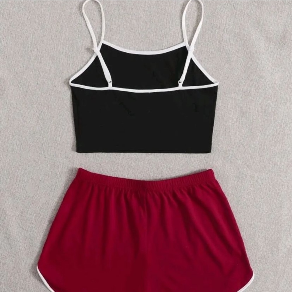 SHEIN EZwear Dragon Print contrast binding cami top & dolphin shorts set